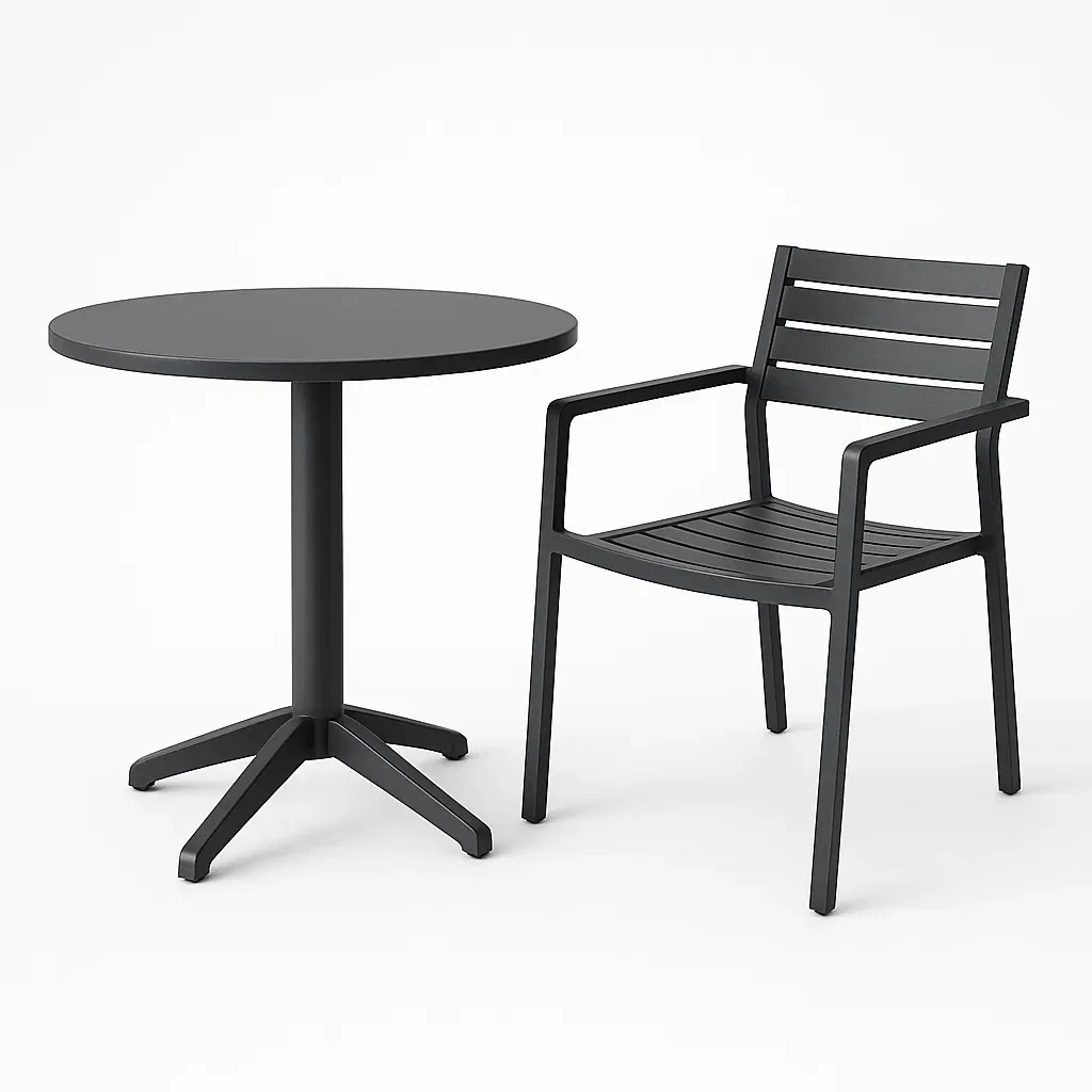 Set tavolo e sedia in alluminio nero-Livinistry