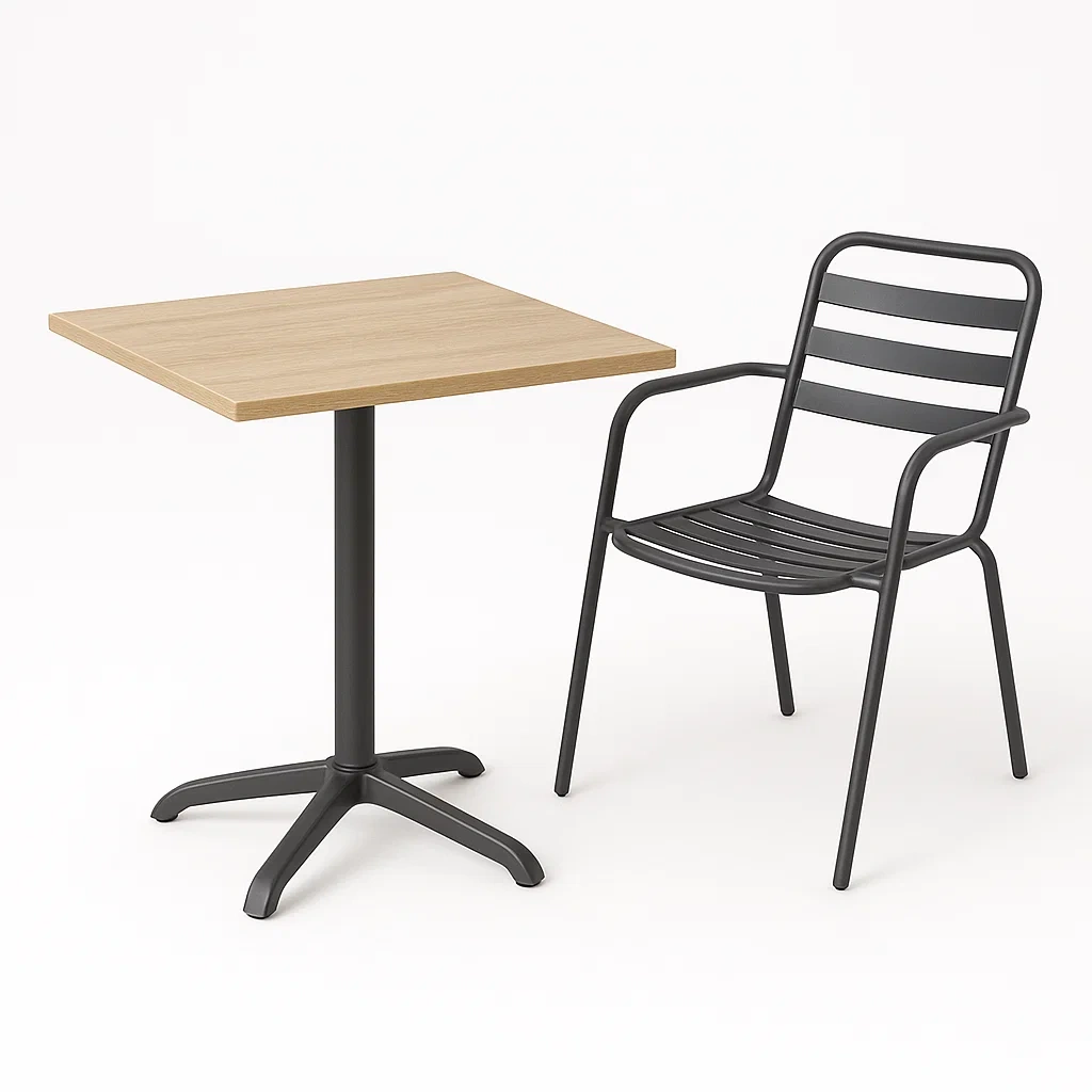 Set tavolo e sedia quadrato in legno e metallo nero-Livinistry