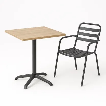 Set tavolo e sedia quadrato in legno e metallo nero-Livinistry