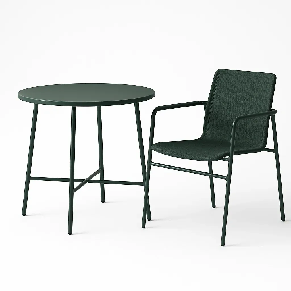 Set tavolo e sedia rotondo in metallo verde-Livinistry