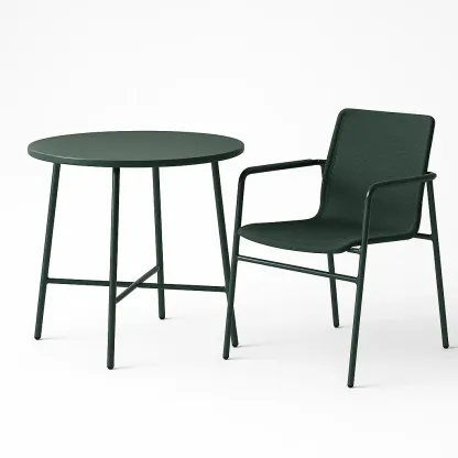 Set tavolo e sedia rotondo in metallo verde-Livinistry