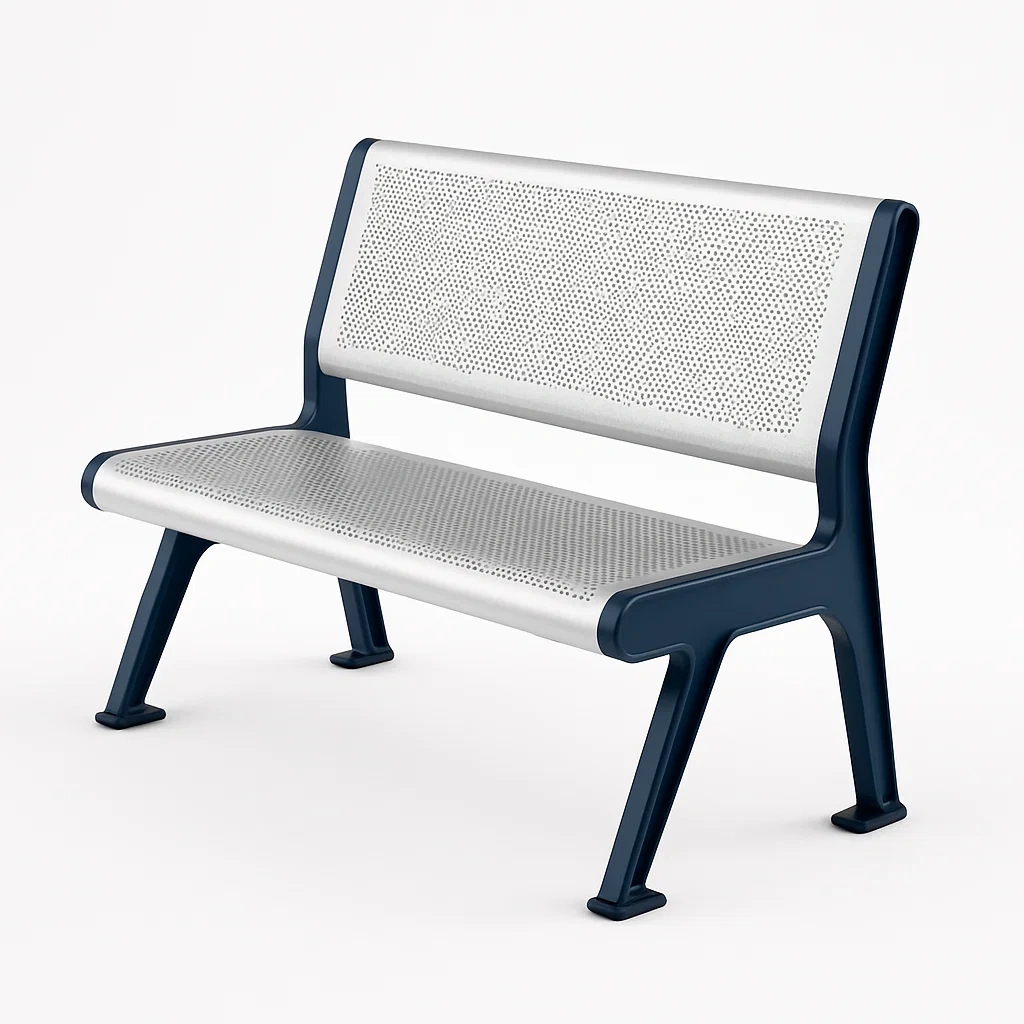 Panchina in acciaio verniciato argento e blu-Livinistry