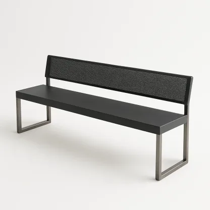 Panchina in legno e acciaio nero con schienale in metallo perforato 180×40×80 cm-Livinistry