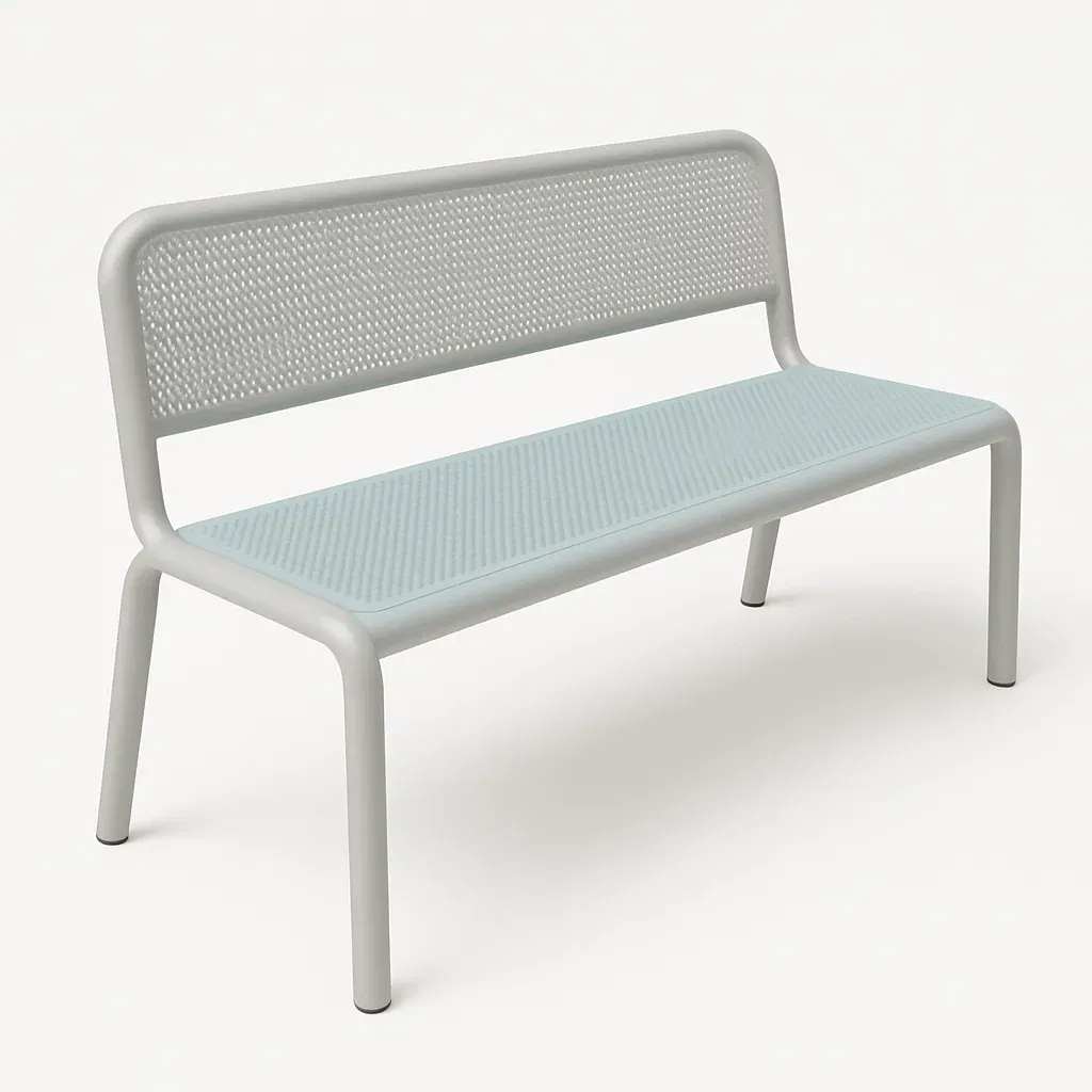 Panchina in metallo con seduta e schienale trafitto grigio chiaro-Livinistry