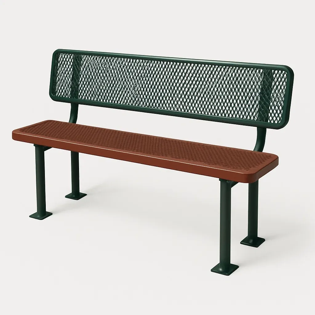 Panchina in metallo verde e marrone con schienale in rete-Livinistry