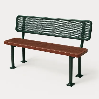 Panchina in metallo verde e marrone con schienale in rete-Livinistry