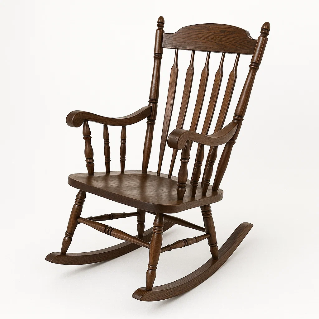 Sedia a dondolo in legno massello marrone con braccioli-Livinistry