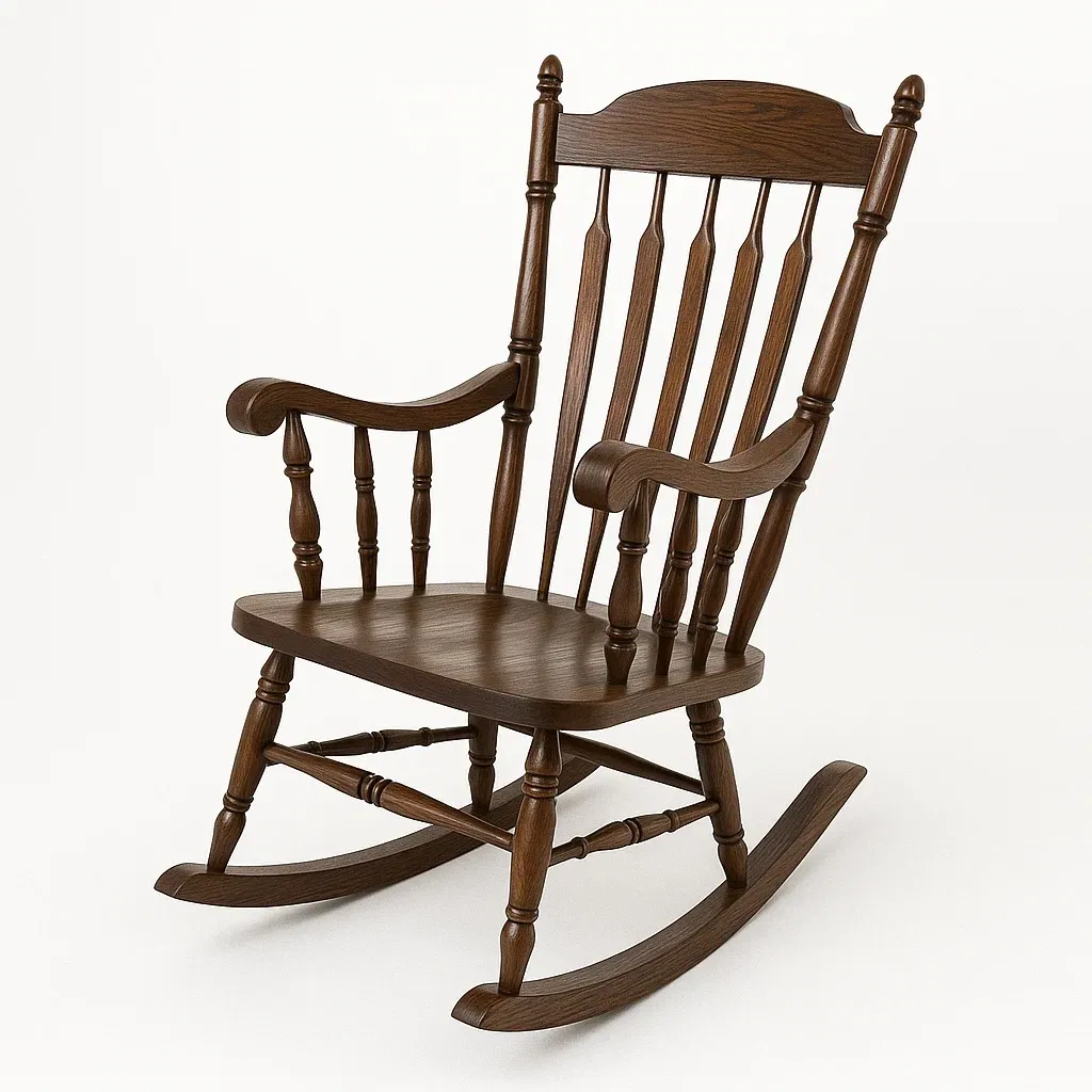 Sedia a dondolo in legno massello marrone con braccioli-Livinistry