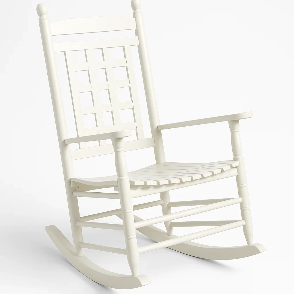 Sedia a dondolo in legno verniciato bianco 90×65×110 cm-Livinistry