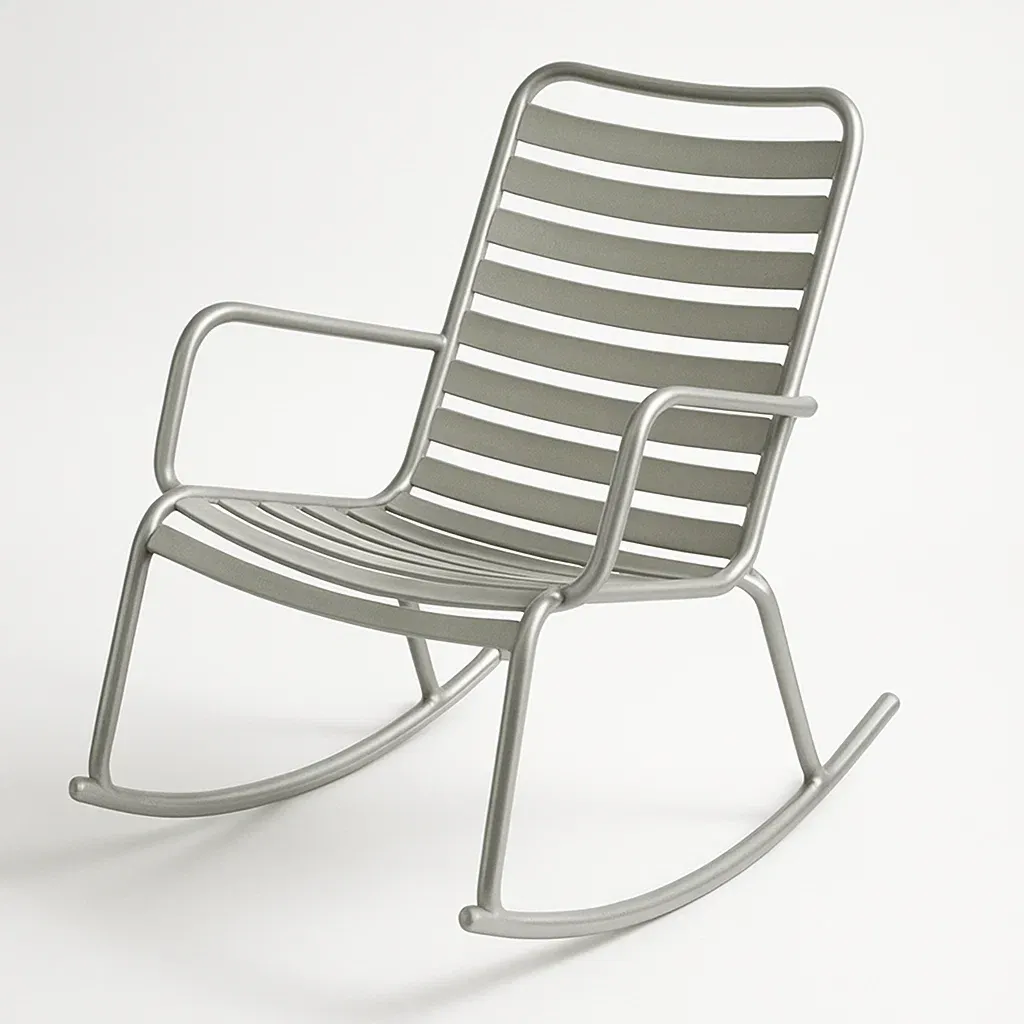 Sedia a dondolo in metallo grigio-Livinistry