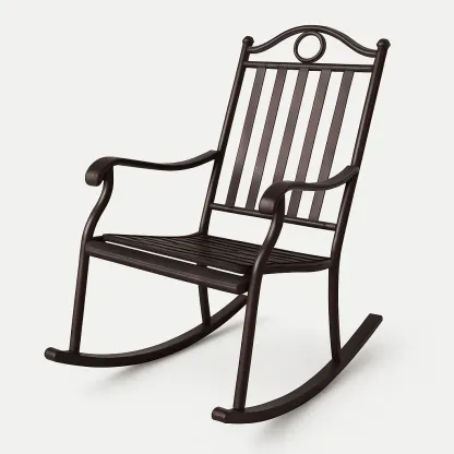 Sedia a dondolo in metallo marrone con braccioli curvi-Livinistry