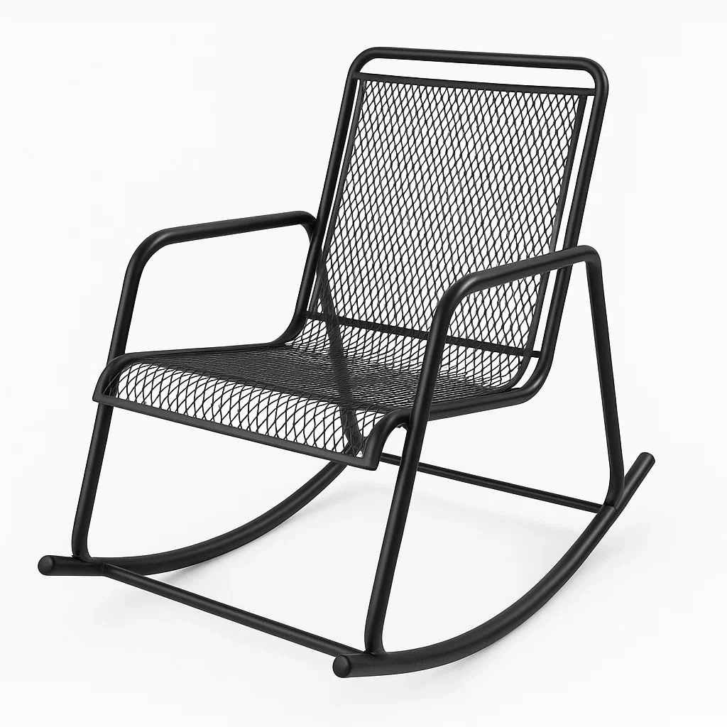 Sedia a dondolo in metallo nero con struttura in acciaio-Livinistry