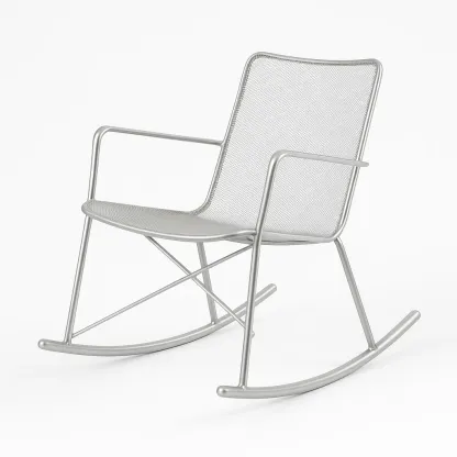 Sedia a dondolo in metallo grigio con seduta in rete metallica-Livinistry
