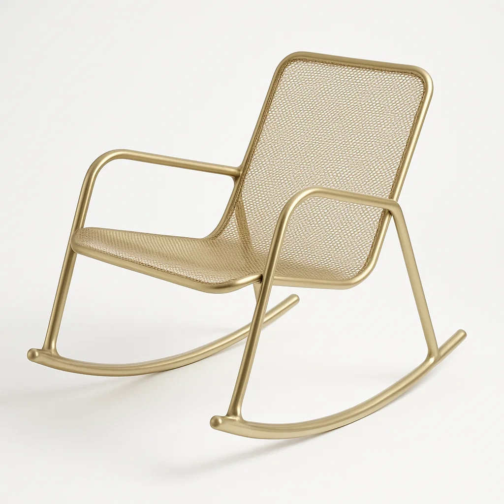 Sedia a dondolo in metallo con seduta in rete-Livinistry