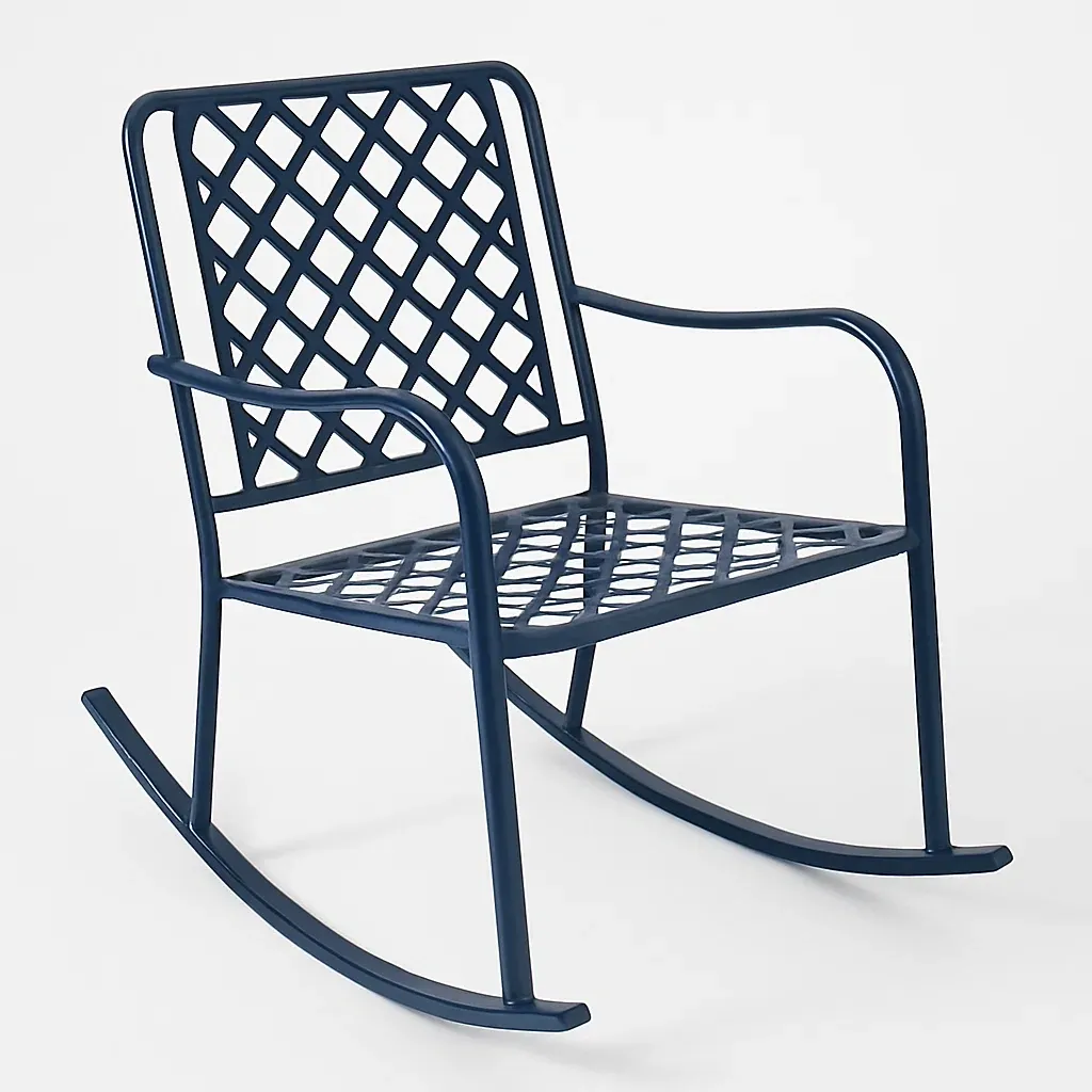 Sedia a dondolo in metallo a griglia blu-Livinistry