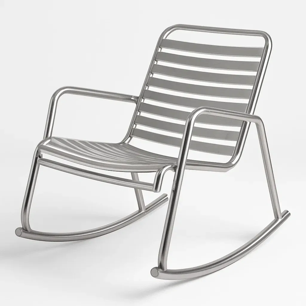 Sedia a dondolo in metallo argento-Livinistry