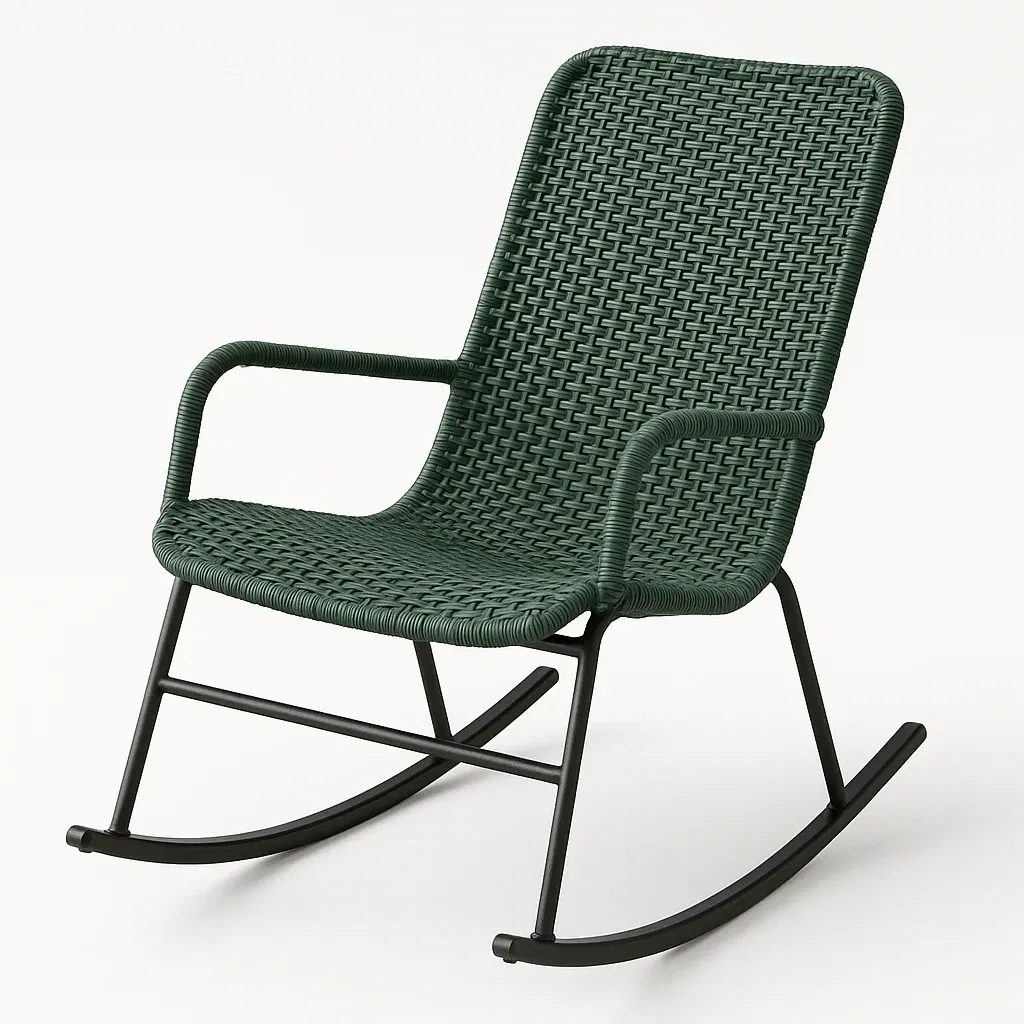 Sedia a dondolo in rattan intrecciato con struttura in metallo verde-Livinistry