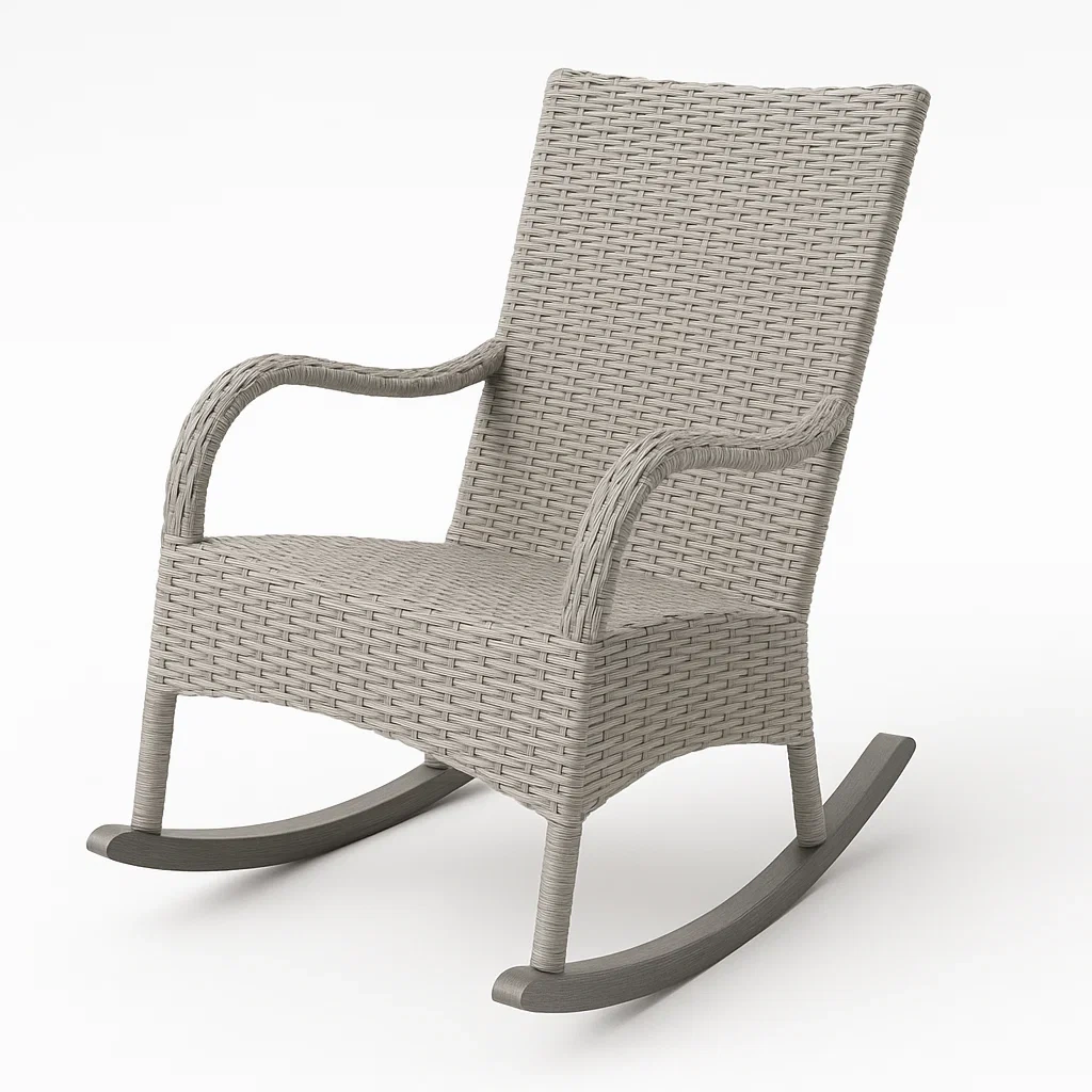 Sedia a dondolo in rattan sintetico grigio-Livinistry