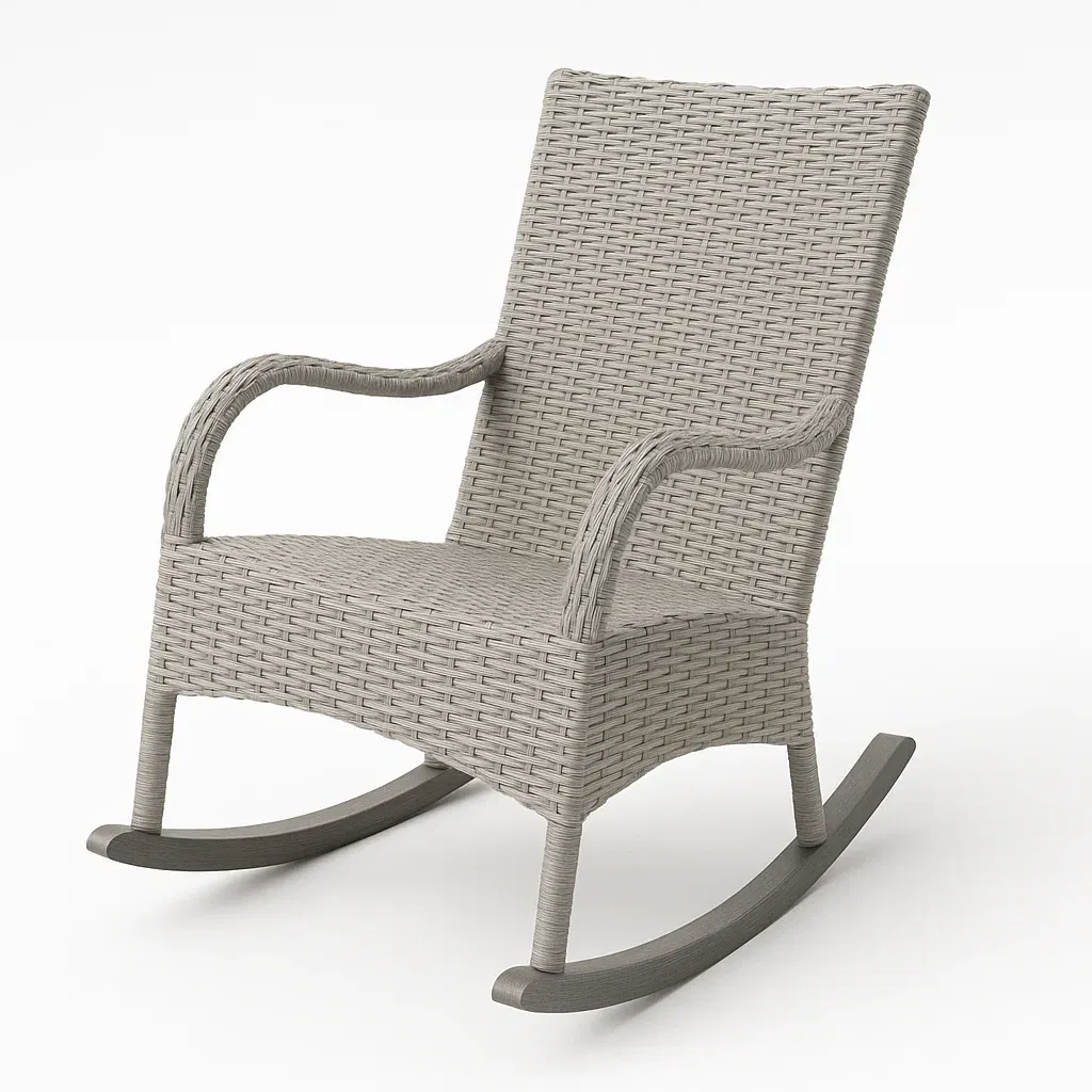 Sedia a dondolo in rattan sintetico grigio-Livinistry