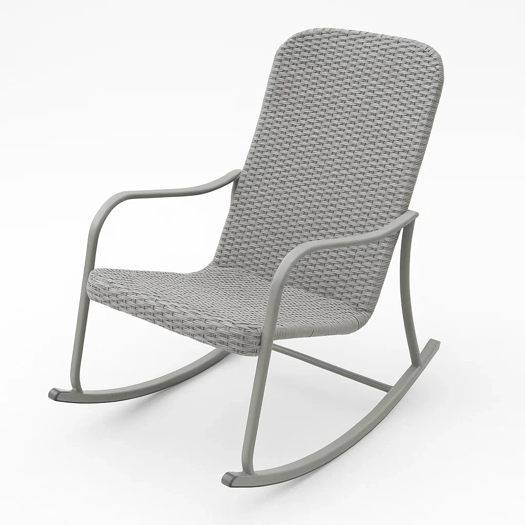 Sedia a dondolo in rattan sintetico e acciaio grigio-Livinistry