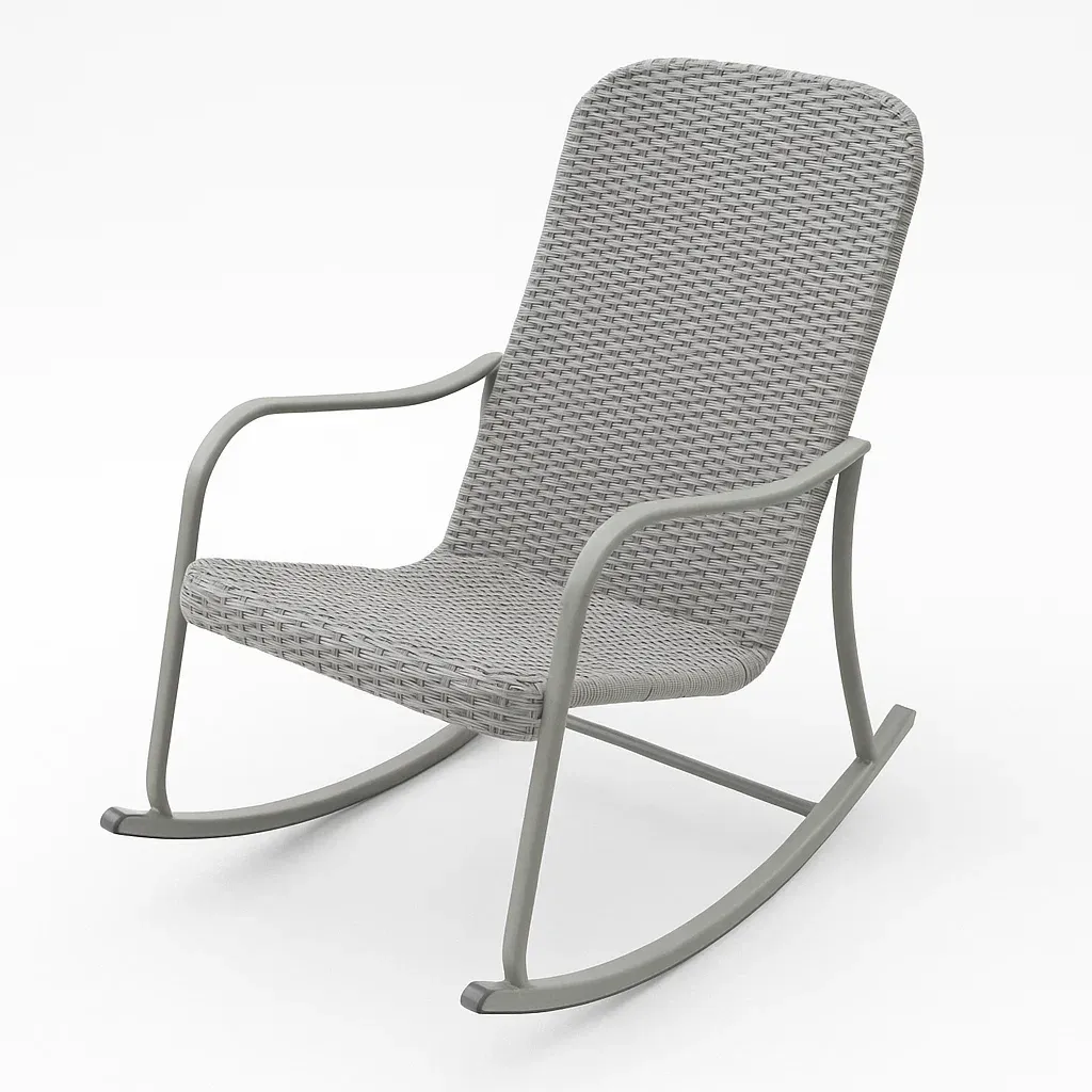 Sedia a dondolo in rattan sintetico e acciaio grigio-Livinistry