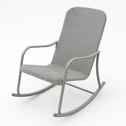 Sedia a dondolo in rattan sintetico e acciaio grigio-Livinistry