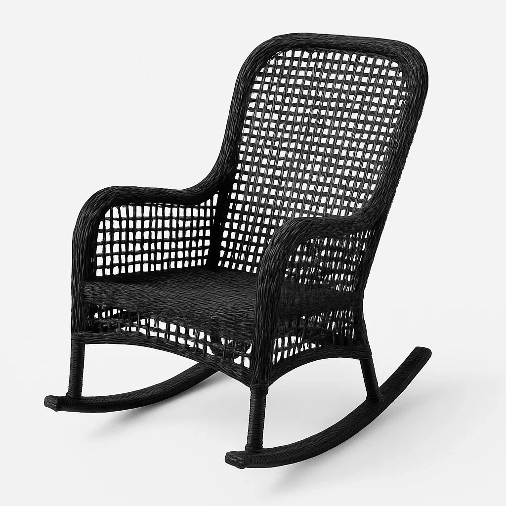 Sedia a dondolo in rattan vimini nero-Livinistry