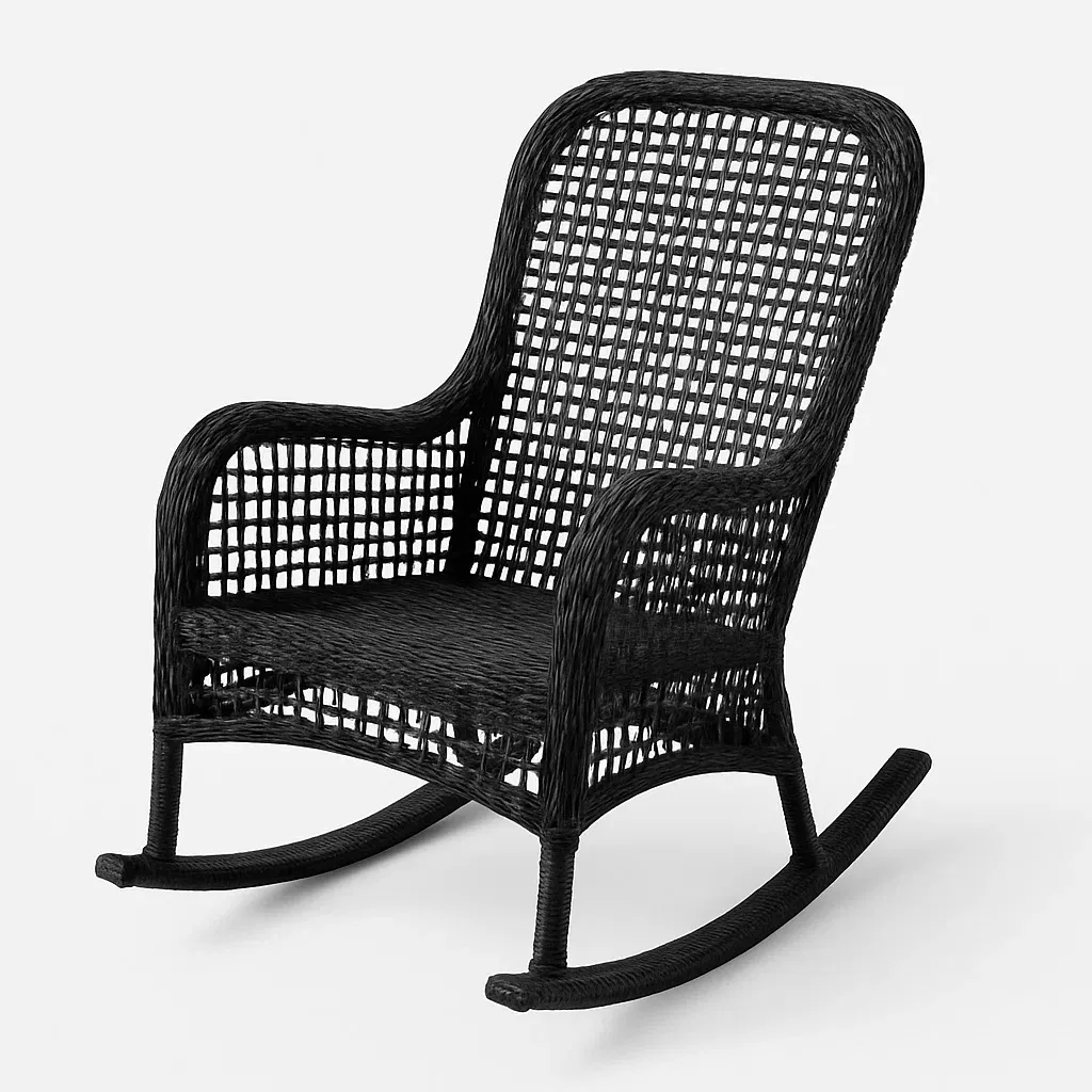 Sedia a dondolo in rattan vimini nero-Livinistry