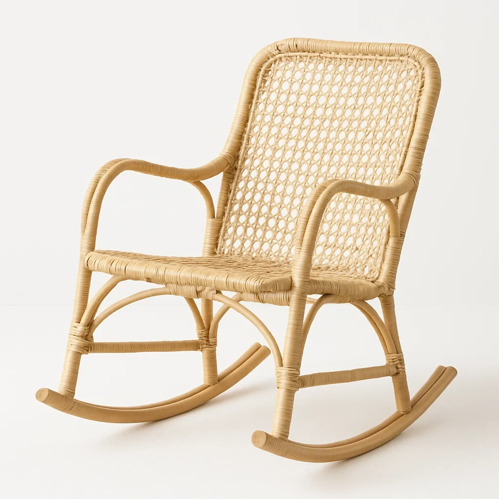 Sedia a dondolo in rattan beige-Livinistry