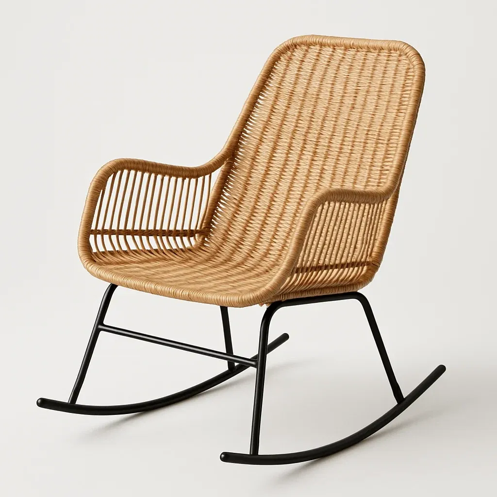 Sedia a dondolo in rattan sintetico con struttura in metallo nero-Livinistry