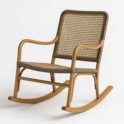 Sedia a dondolo in rattan con struttura in legno-Livinistry