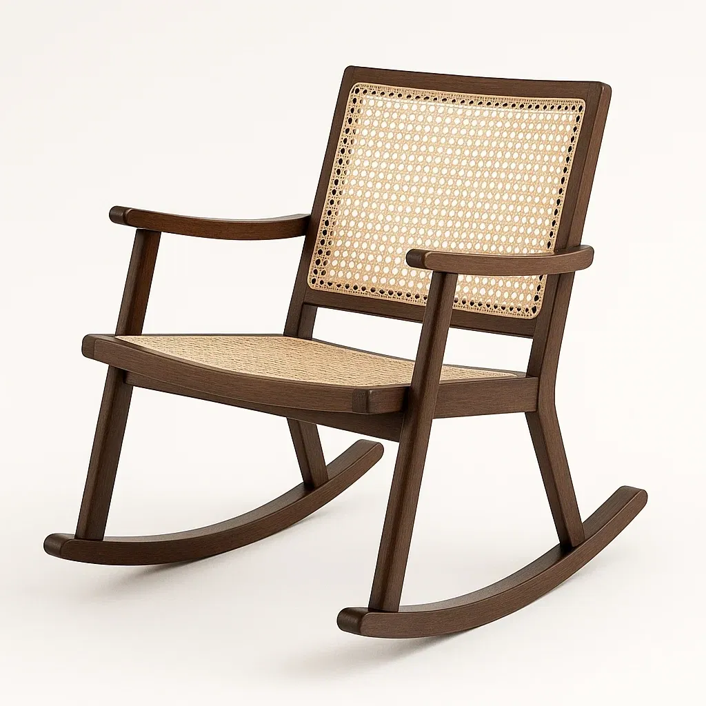 Sedia a dondolo in rattan marrone-Livinistry