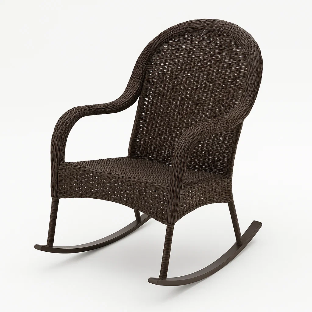 Sedia a dondolo in rattan sintetico marrone per esterni-Livinistry