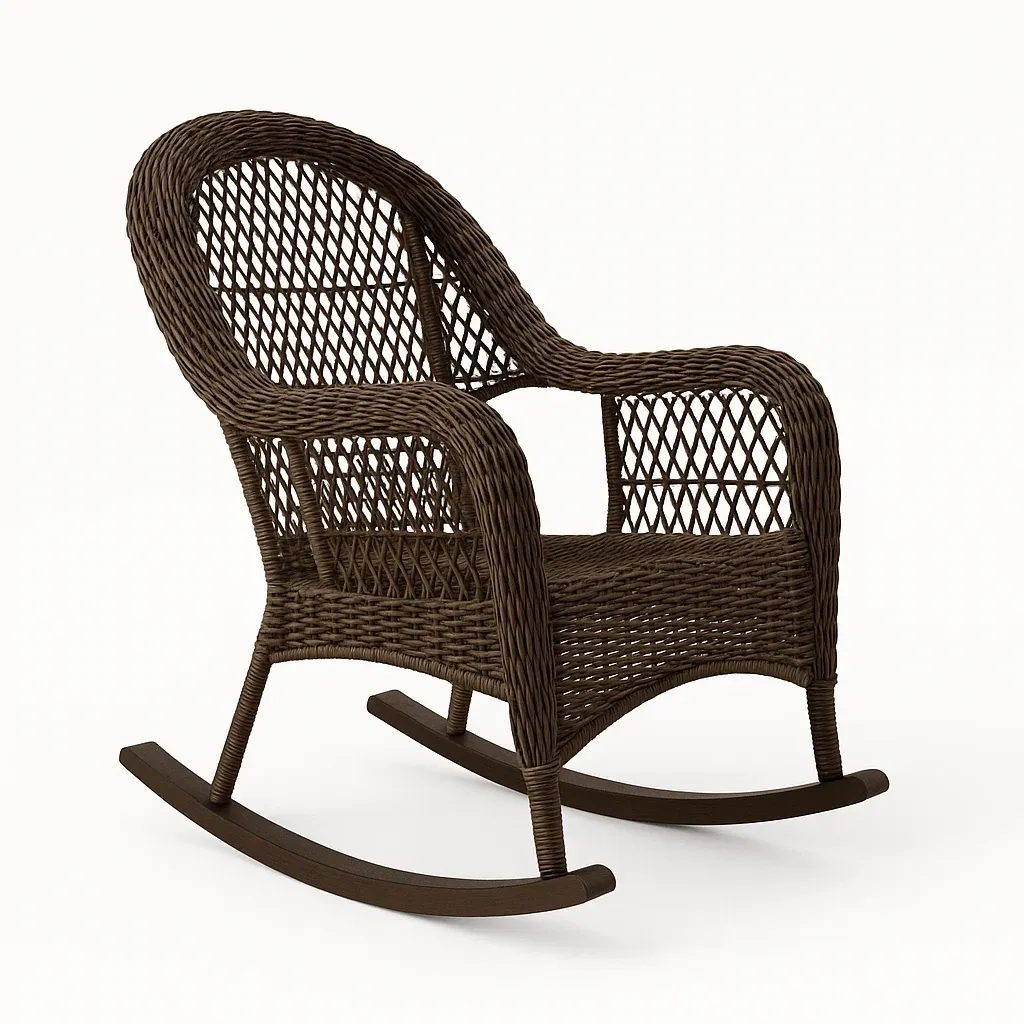 Sedia a dondolo in rattan marrone con struttura in acciaio-Livinistry