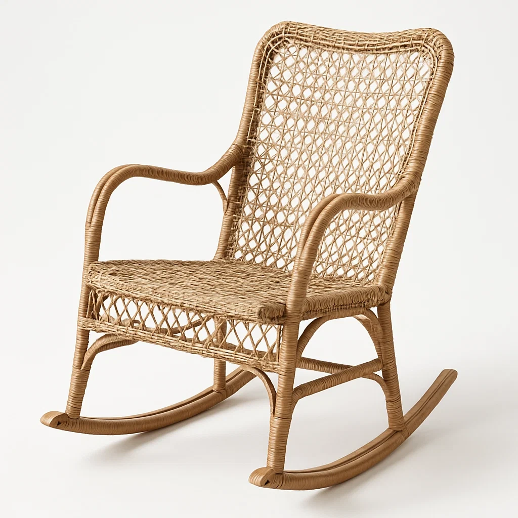 Sedia a dondolo in rattan intrecciato beige-Livinistry