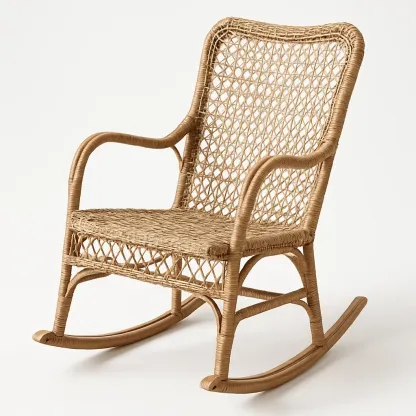 Sedia a dondolo in rattan intrecciato beige-Livinistry