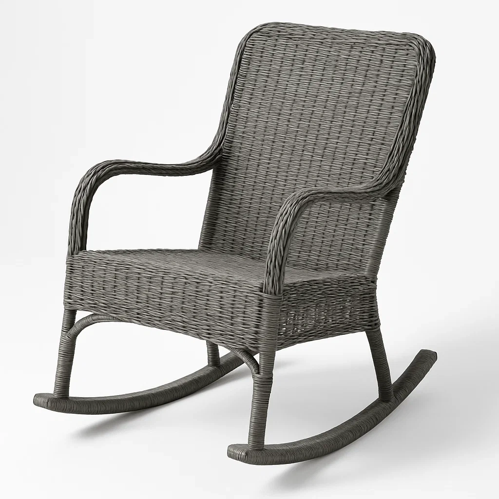 Sedia a dondolo in rattan sintetico grigio-Livinistry