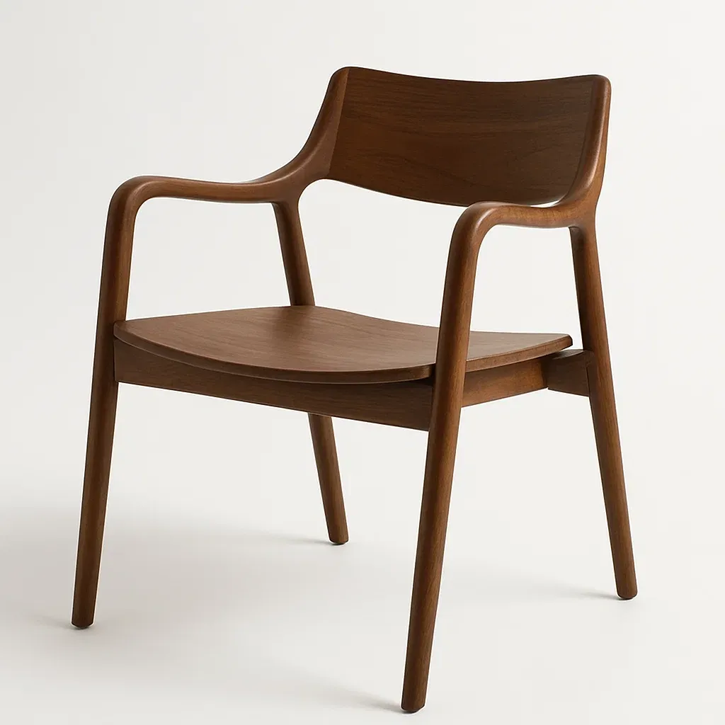 Sedia in legno massello marrone con braccioli-Livinistry