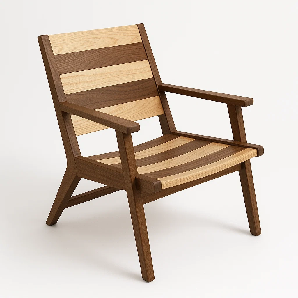 Sedia in legno massello di quercia e noce a strisce-Livinistry