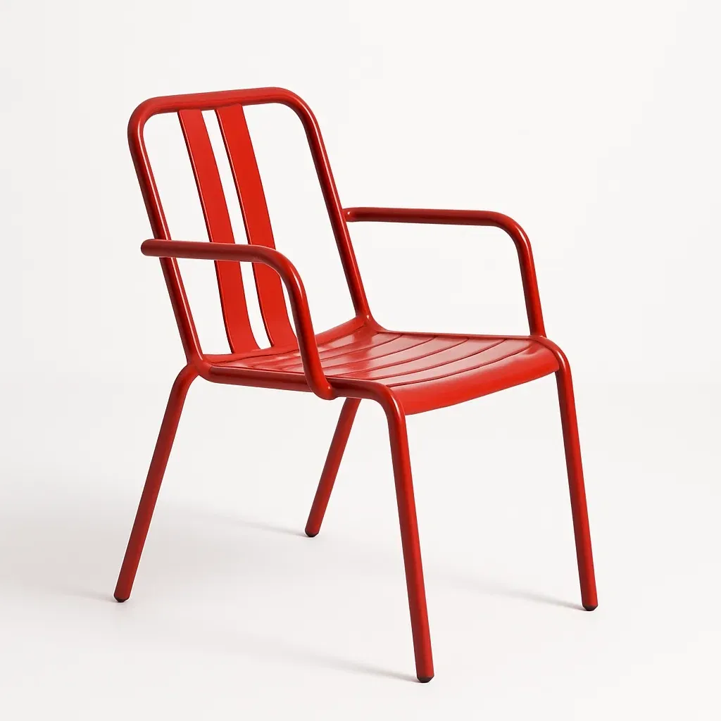 Sedia in metallo rosso con braccioli-Livinistry