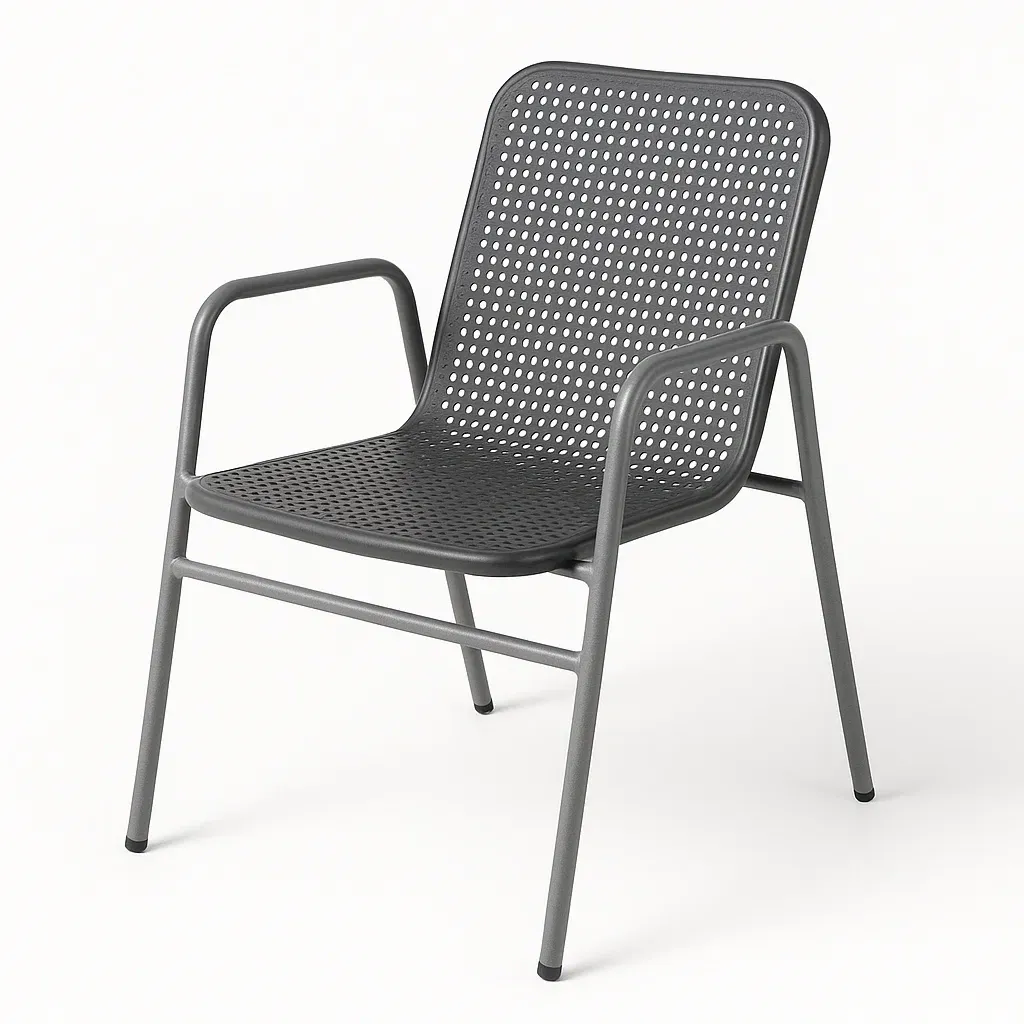 Sedia in metallo grigio con schienale traforato-Livinistry