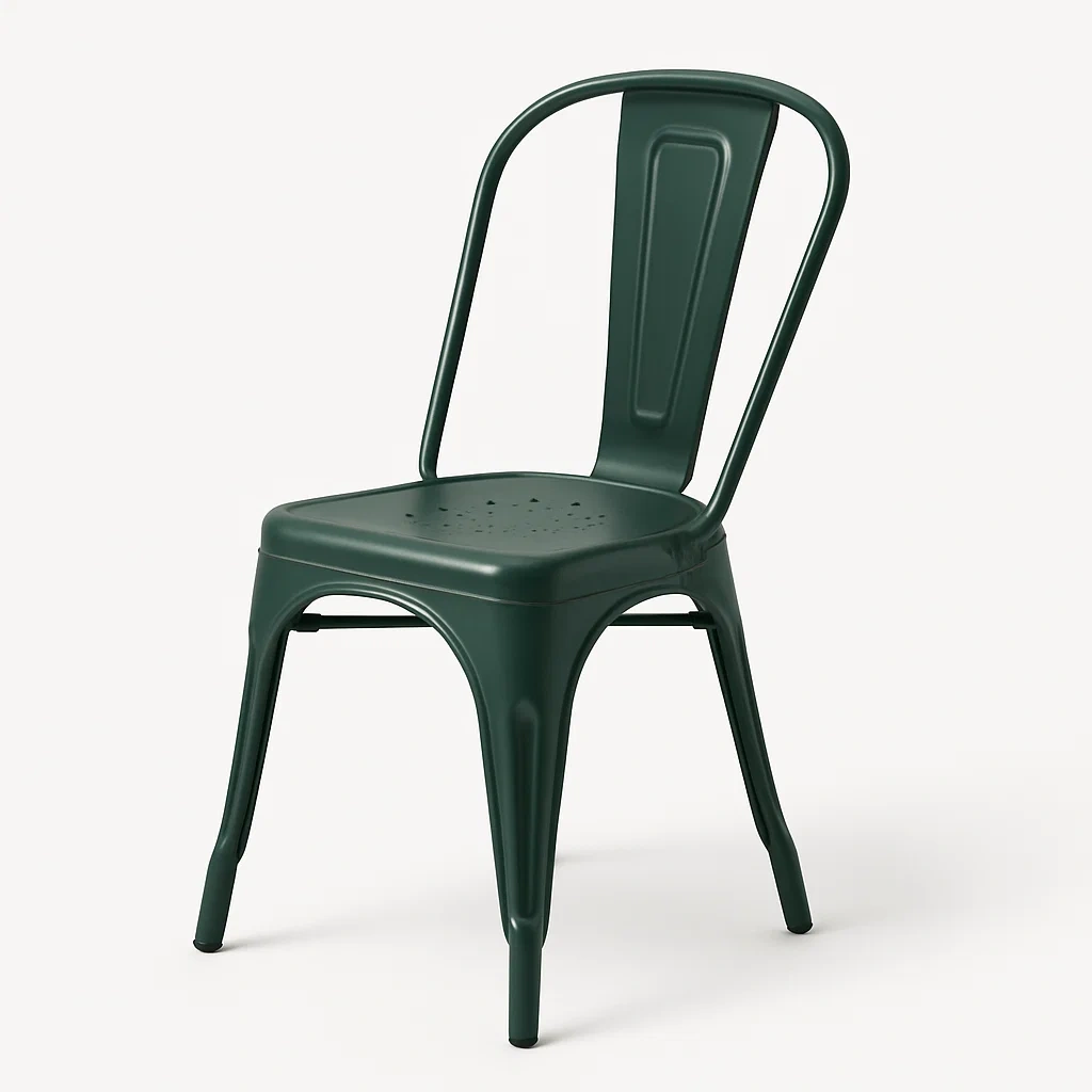 Sedia in metallo verde con schienale curvo-Livinistry