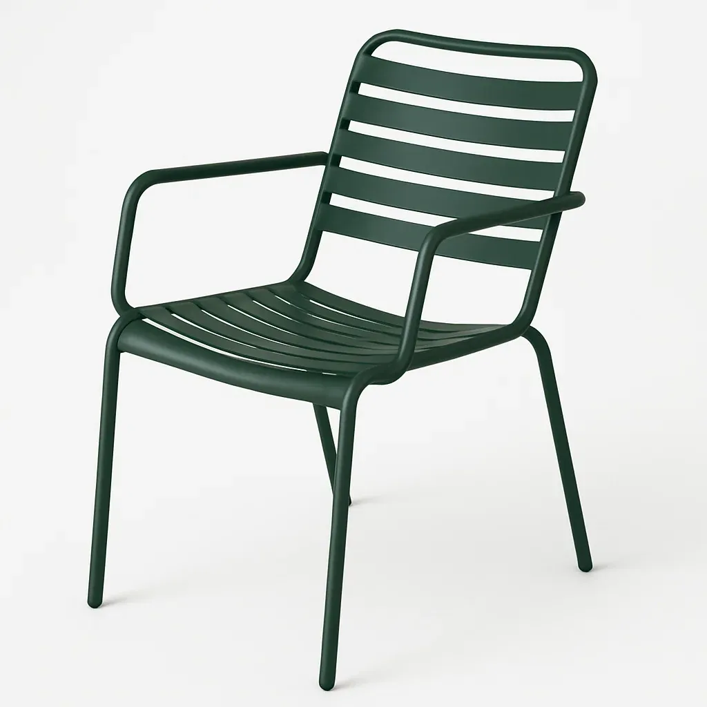 Sedia in metallo verniciato verde scuro con braccioli-Livinistry