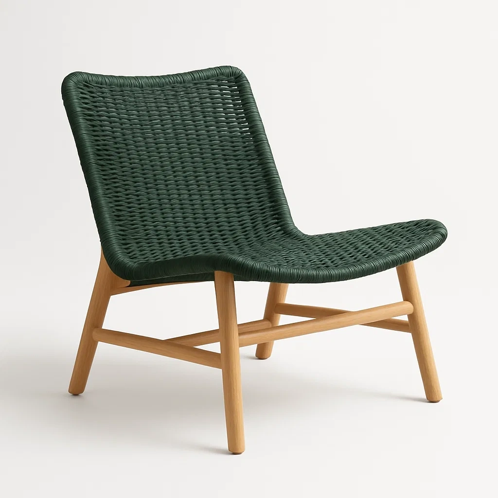 Sedia in rattan intrecciato verde scuro con struttura in legno-Livinistry