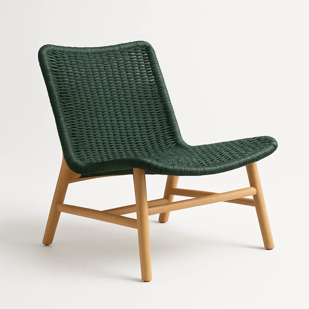 Sedia in rattan intrecciato verde scuro con struttura in legno-Livinistry