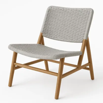 Sedia in rattan intrecciato grigio con struttura in legno di rovere-Livinistry