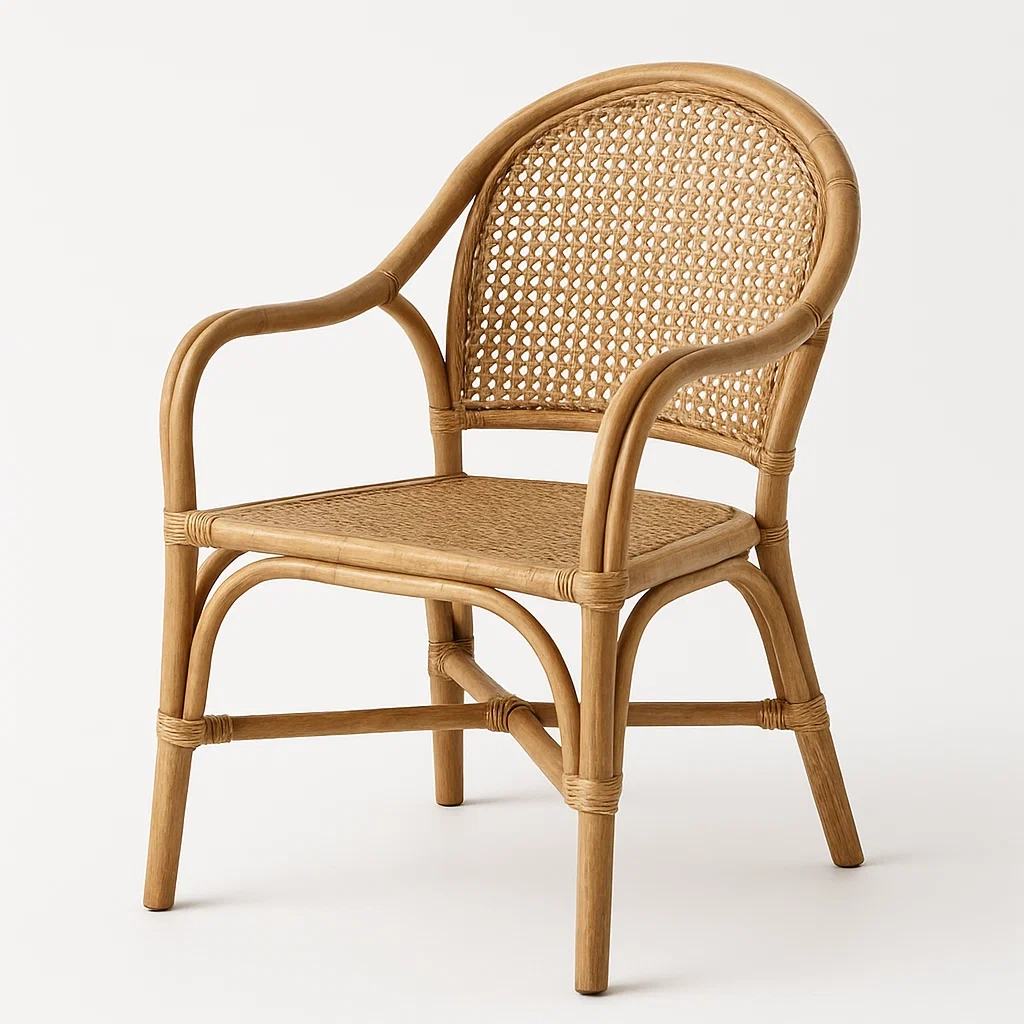 Sedia in rattan con schienale intrecciato-Livinistry