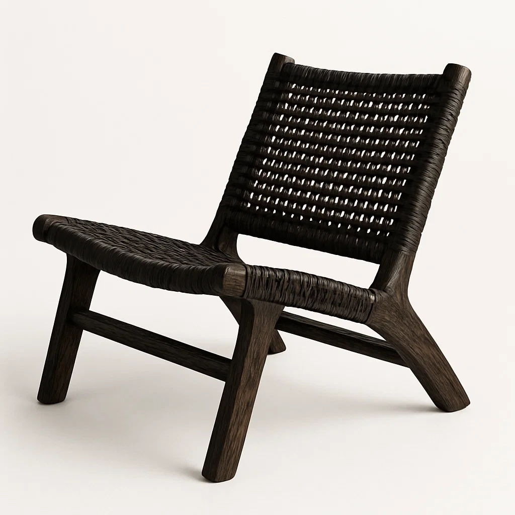 Sedia in rattan intrecciato nero con struttura in legno massello-Livinistry