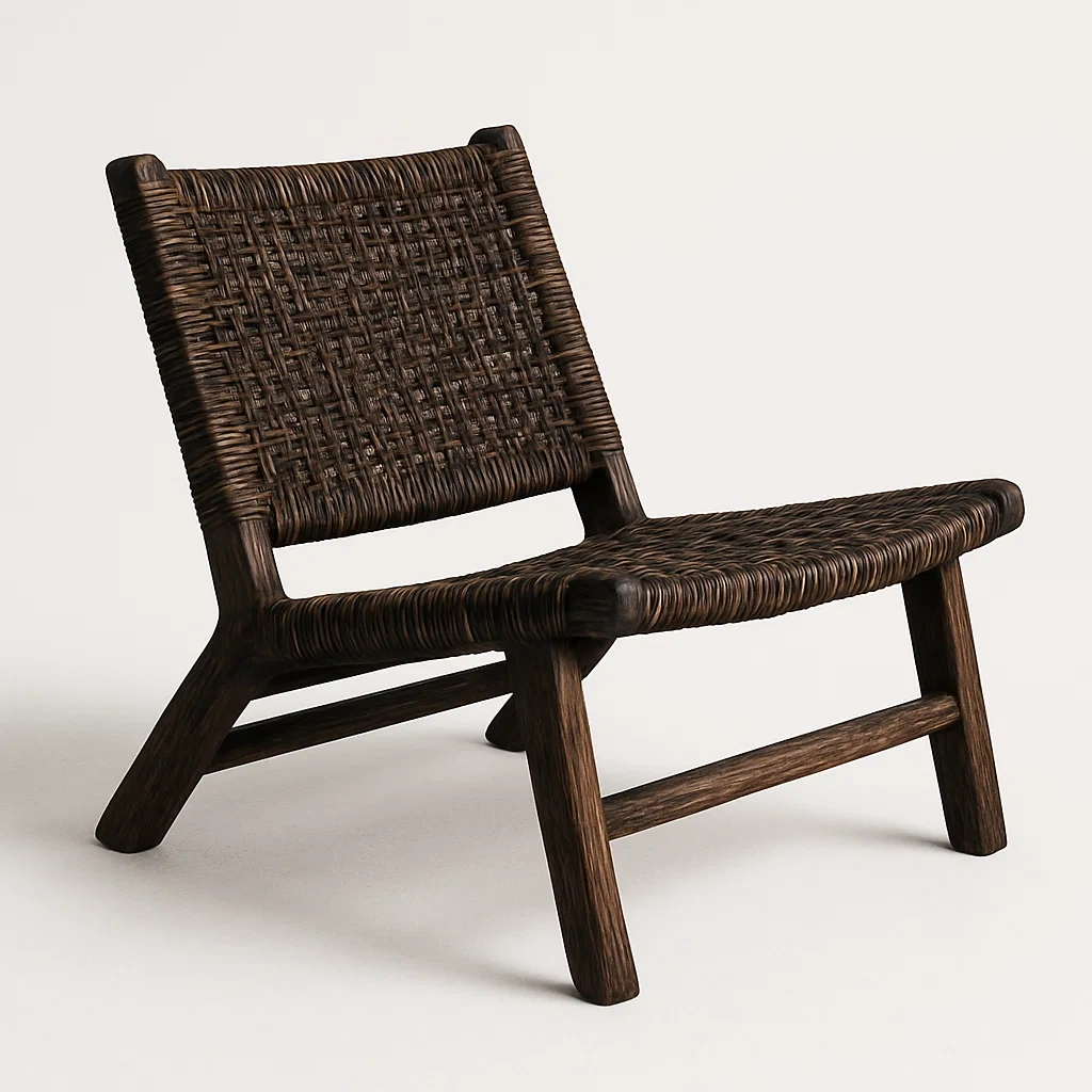 Sedia in rattan e legno marrone-Livinistry