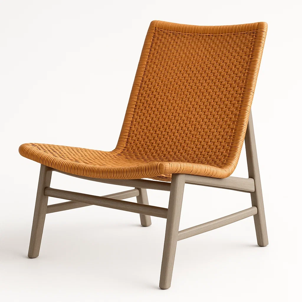 Sedia in rattan arancione con struttura in legno di faggio-Livinistry